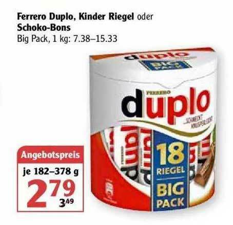 Ferrero Duplo Kinder Riegel Oder Schoko Bons Angebot Bei Globus