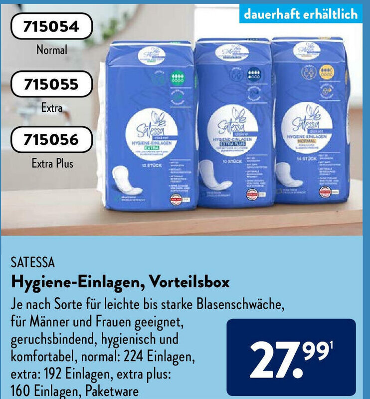 Satessa Hygiene Einlagen Vorteilsbox Angebot bei Aldi Süd