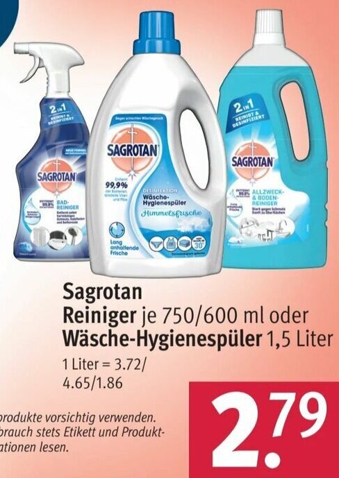 Sagrotan Reiniger 750 600ml oder Wäsche Hygienespüler 1 5L Angebot bei