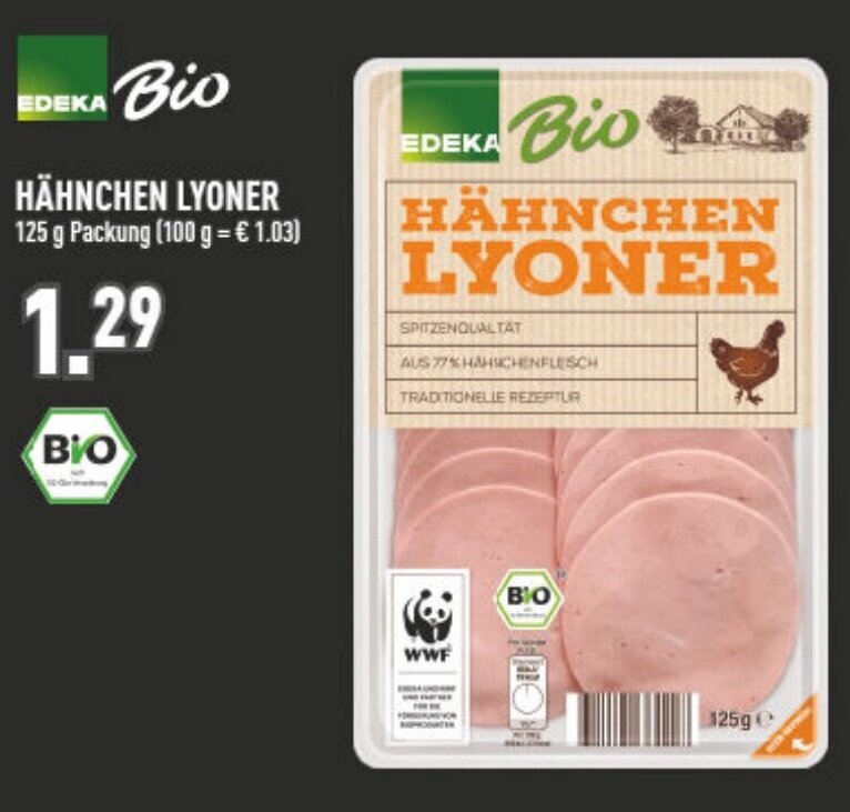 Edeka Bio Hähnchen Lyoner 125g Angebot bei Marktkauf