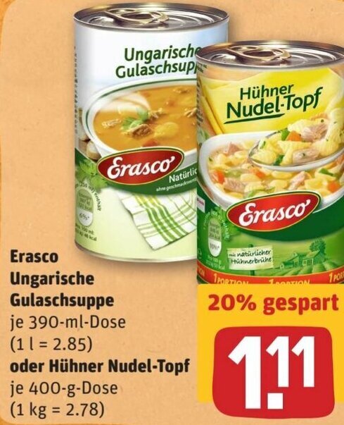 Erasco Ungarische Gulaschsuppe Je Ml Dose Oder H Hner Nudel Topf Je