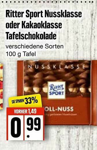 Ritter Sport Nussklasse Oder Kakaoklasse Tafelschokolade Angebot Bei