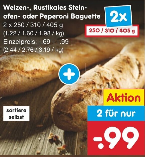 Weizen Rustikales Steinofen Oder Peperoni Baguette 2x250 310 405g