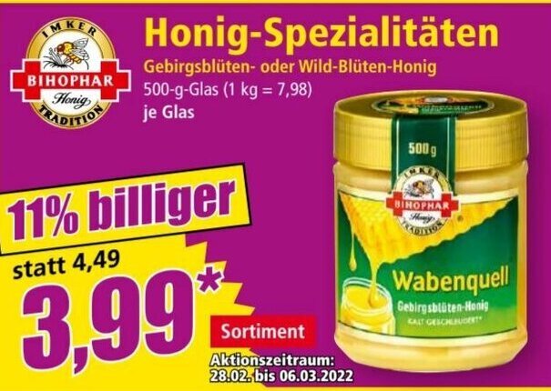 Bihophar Honig Spezialitäten 500g Glas Angebot bei Norma