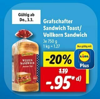 Grafschafter Sandwich Toast Vollkorn Sandwich Angebot Bei Lidl