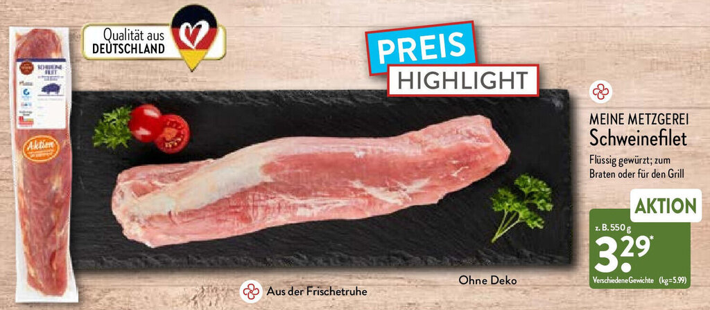 Meine Metzgerei Schweinefilet 550g Angebot Bei Aldi Nord