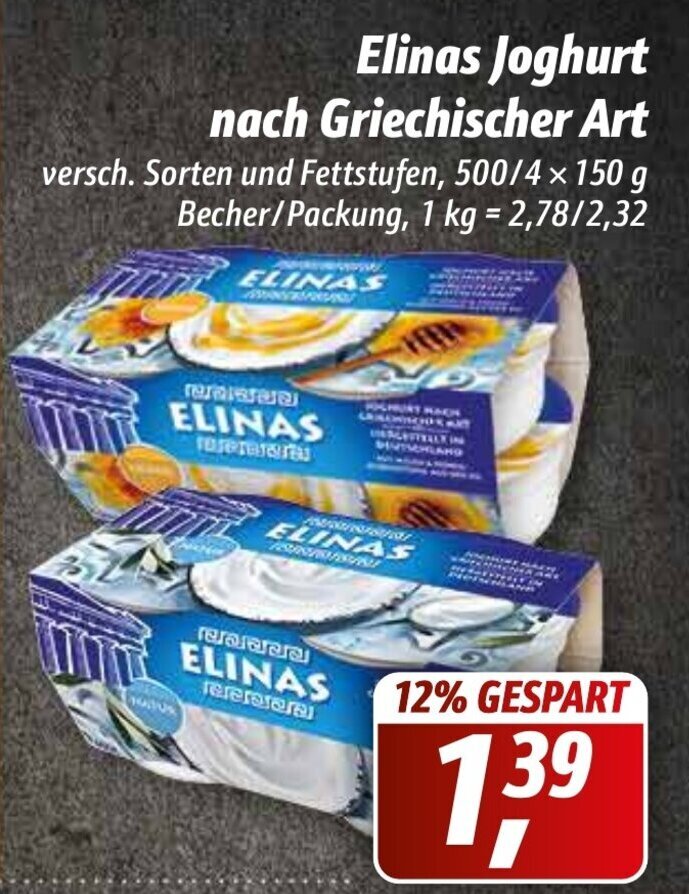 Elinas Joghurt Nach Griechischer Art X G Becher Packung Angebot