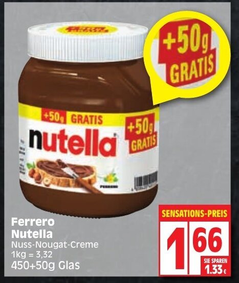 Ferrero Nutella Nuss Nougat Creme G G Glas Angebot Bei Edeka