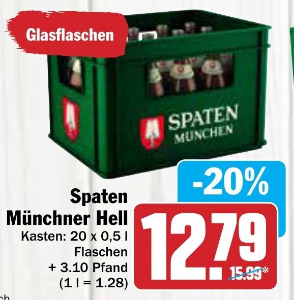 Spaten Münchner Hell Kasten 20x0 5L Flaschen Angebot bei AEZ