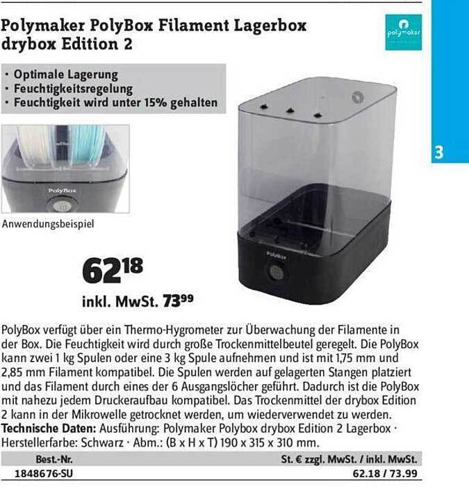 Polymaker Polybox Filament Lagerbox Drybox Edition Angebot Bei Conrad