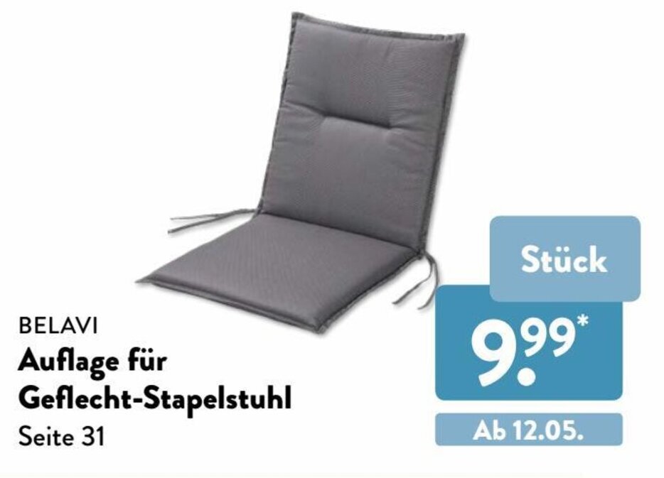 Belavi Auflage für Geflecht Stapelstuhl Angebot bei Aldi Nord