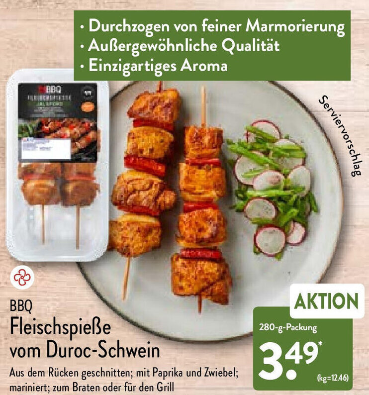 BBQ Fleischspieße vom Duroc Schwein 280g Packung Angebot bei Aldi Nord