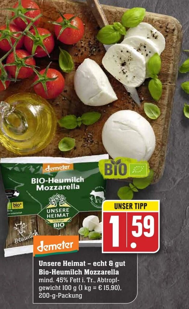 Demeter Unsere Heimat Echt Gut Bio Heumilch Mozzarella 200 G