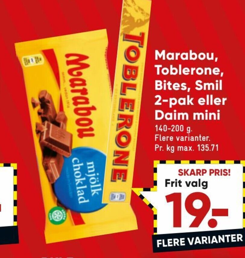 Marabou Toblerone Bites Smil 2 Pak Eller Daim Mini Tilbud Hos Bilka