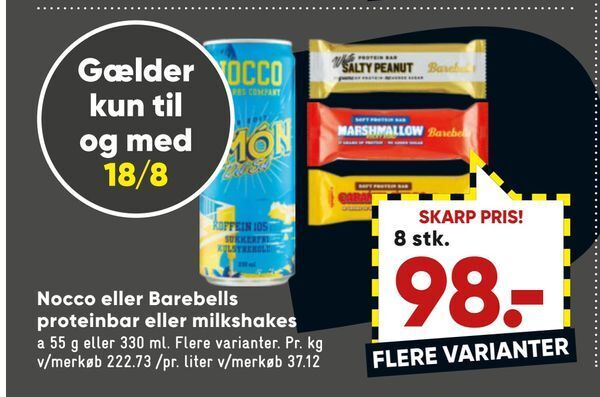 Nocco Eller Barebells Proteinbar Eller Milkshakes Tilbud Hos Bilka