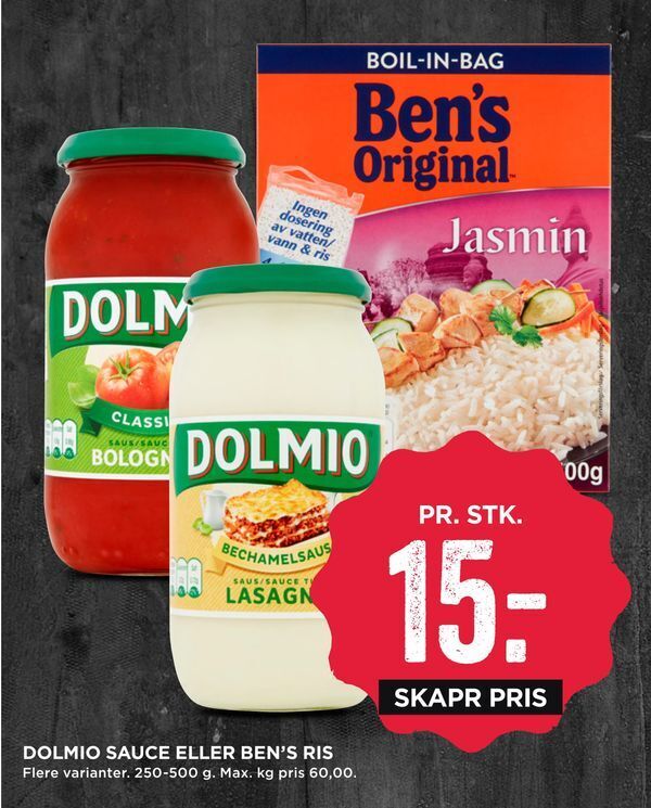 Dolmio Sauce Eller Ben S Ris Tilbud Hos Meny