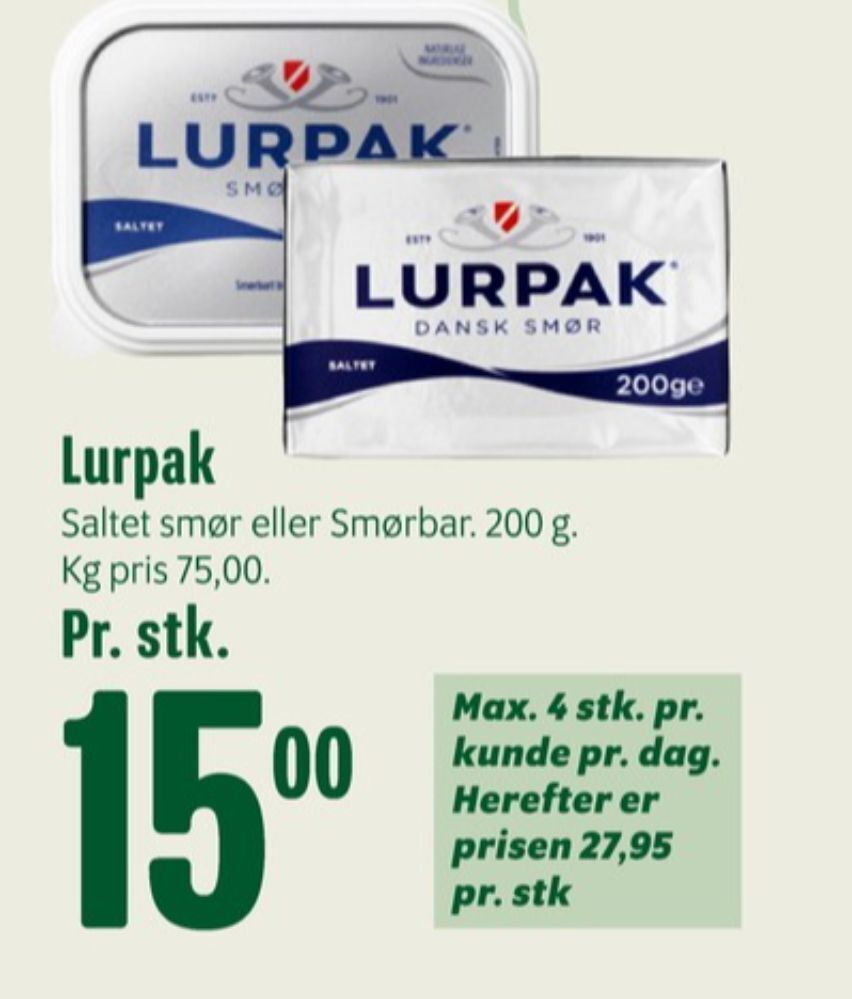 Lurpak smør saltet tilbud hos Min Købmand