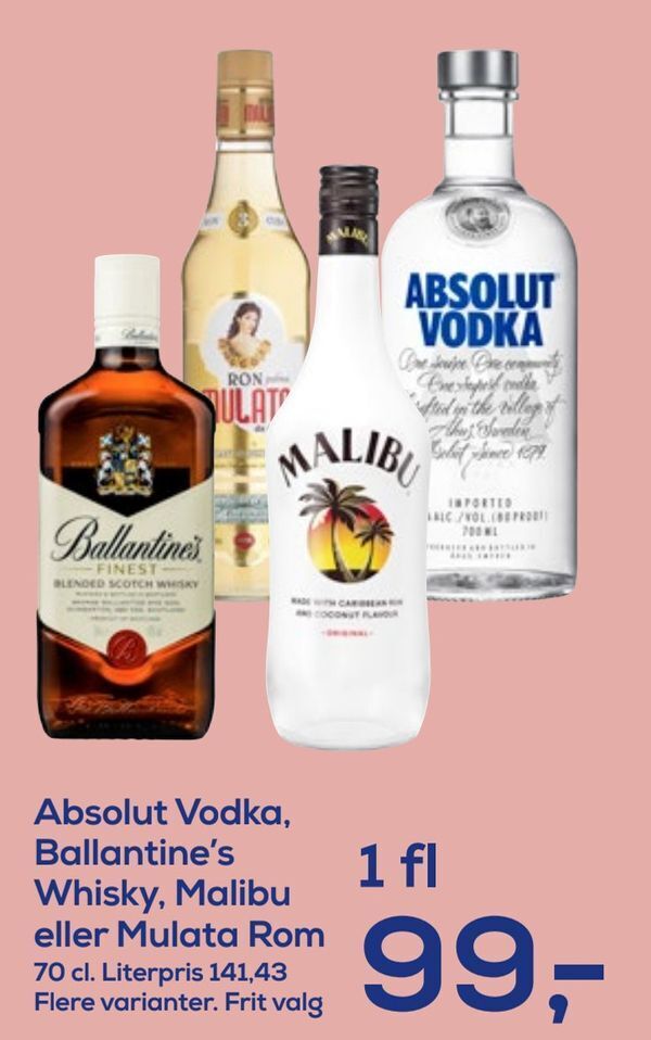 Absolut Vodka Ballantine S Whisky Malibu Eller Mulata Rom Tilbud Hos Irma