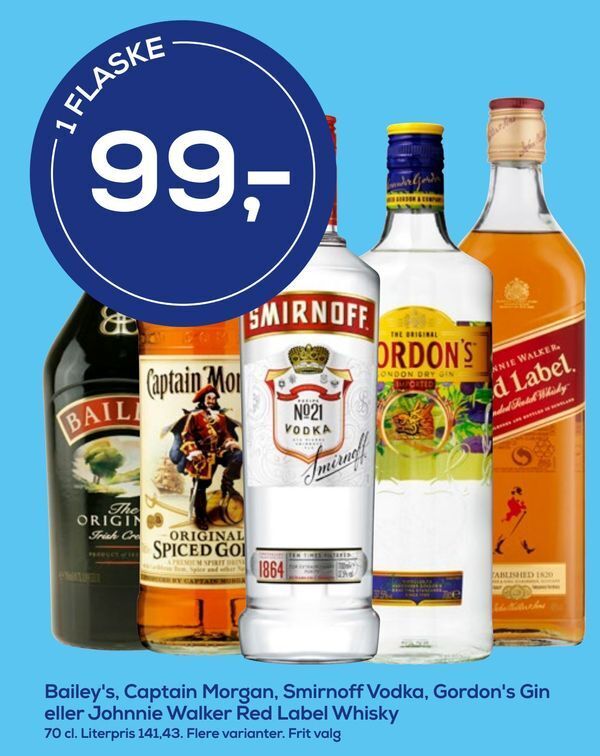 Bailey S Captain Morgan Smirnoff Vodka Gordon S Gin Eller Johnnie