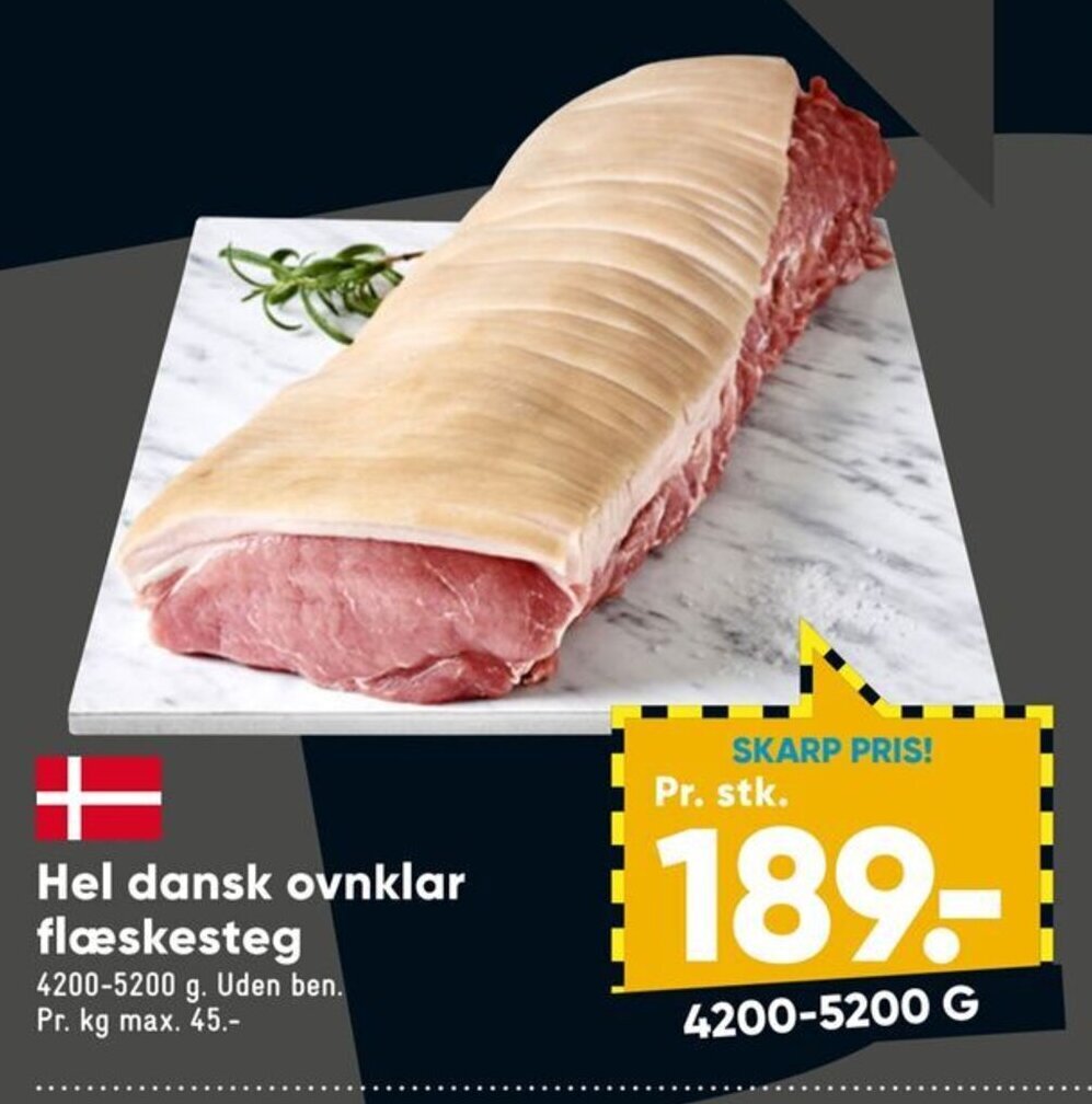 Hel dansk ovnklar flæskesteg tilbud hos Bilka