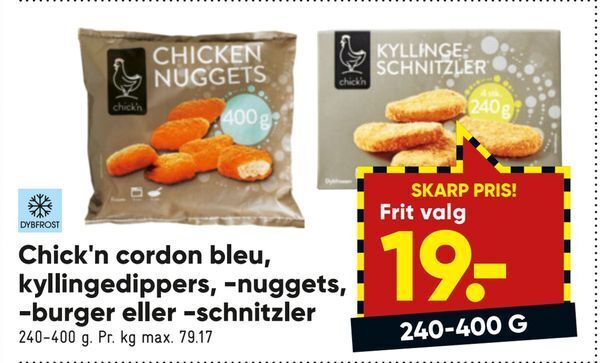 Chick N Cordon Bleu Kyllingedippers Nuggets Burger Eller