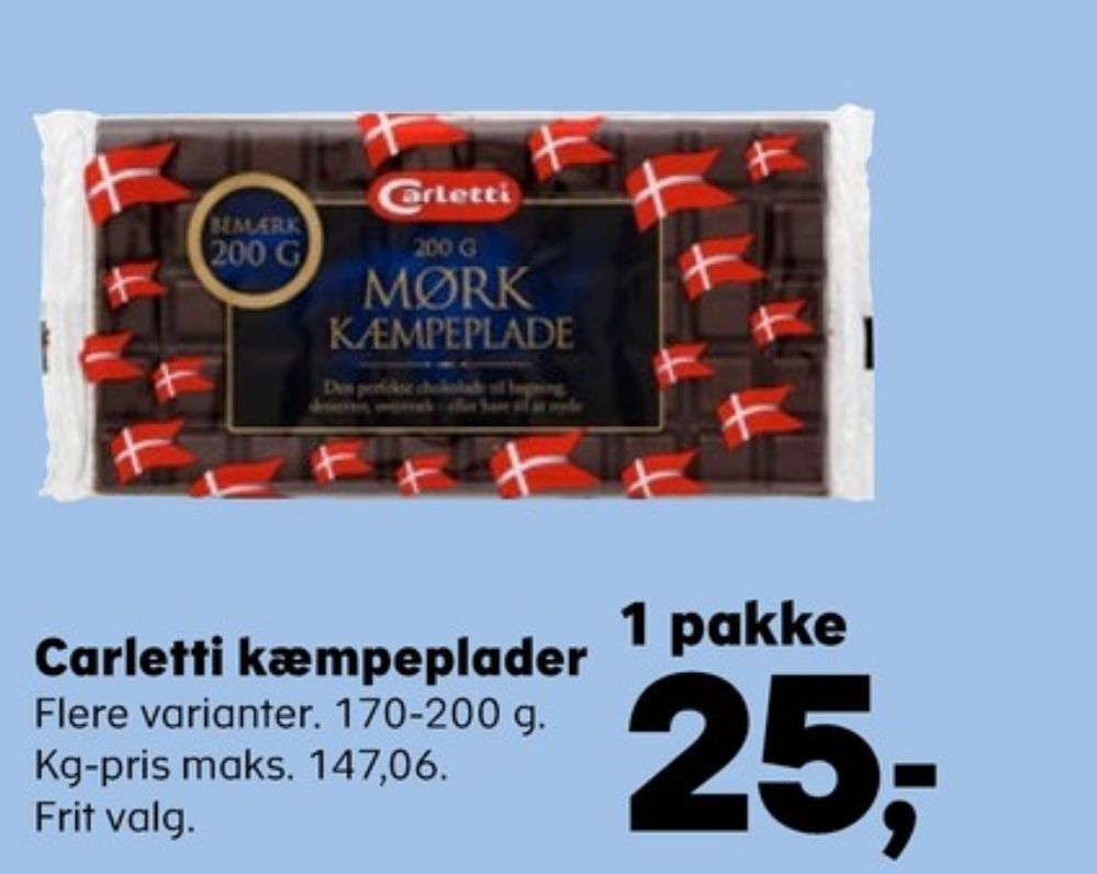 Carletti chokoladeplade mørk kæmpeplade tilbud hos SuperBrugsen