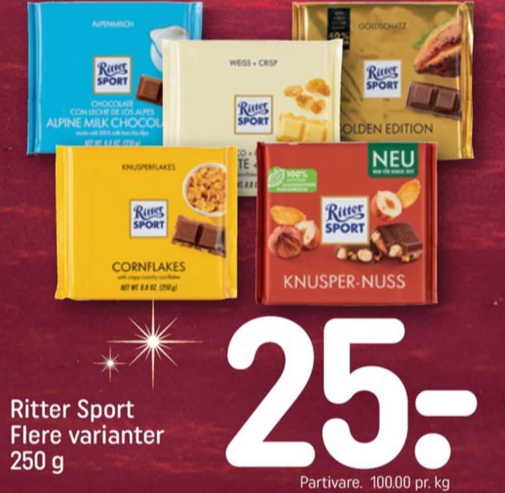 Ritter Sport Chokoladeplade Alpine Milk Chocolate Tilbud Hos Rema