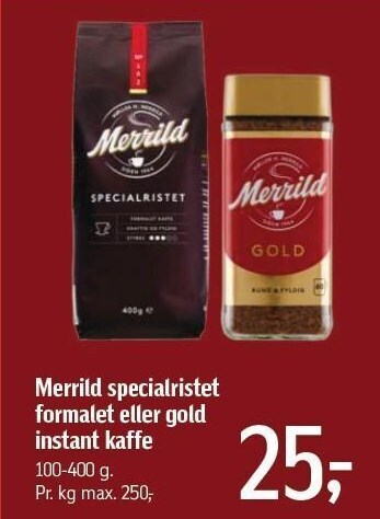 Merrild specialristet formalet el gold instant kaffe tilbud hos Føtex