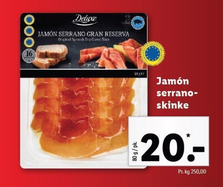 Jamón Serrano skinke tilbud hos Lidl