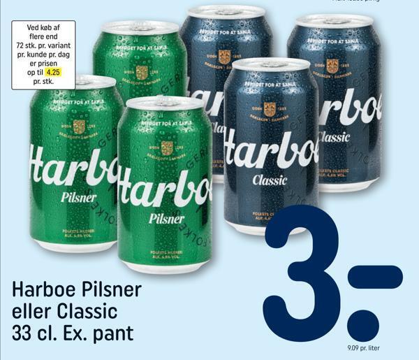 Harboe Pilsner Eller Classic 33 Cl Ex Pant Tilbud Hos Rema 1000