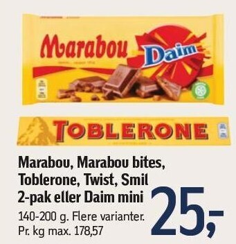 Marabou Marabou Bites Toblerone Twist Smil 2 Pak El Daim Mini