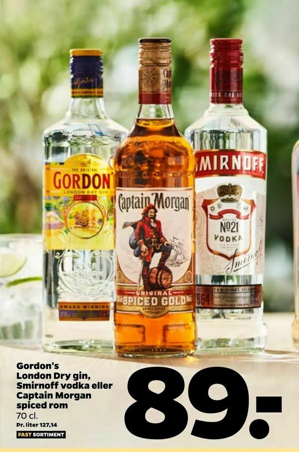 Gordon S London Dry Gin Smirnoff Vodka Eller Captain Morgan Spiced Rom