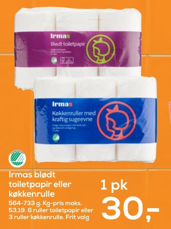 Irmas blødt toiletpapir eller køkkenrulle tilbud hos Irma