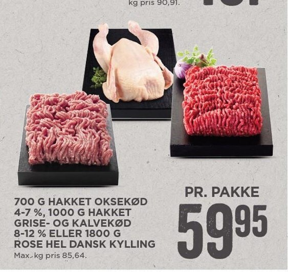 700 g hakket oksekød 4 7 1000 g hakket grise og kalvekød 8 12 eller