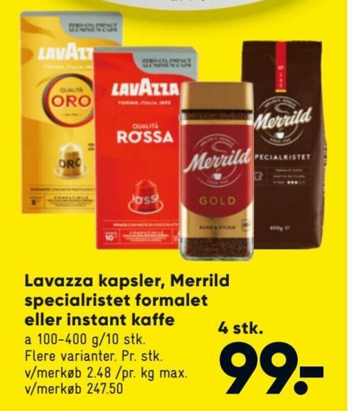 Lavazza Kapsler Merrild Specialristet Formalet Eller Instant Kaffe