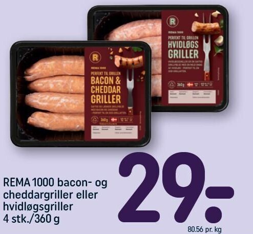 Rema 1000 bacon og cheddargriller eller hvidløgsgriller tilbud hos