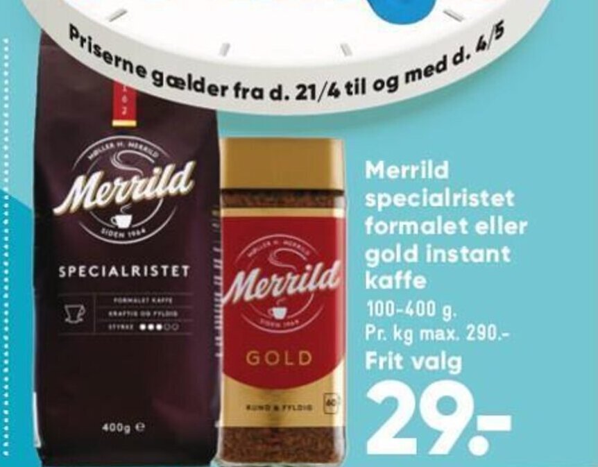 Merrild Specialristet Formalet Eller Gold Instant Kaffe Tilbud Hos Bilka