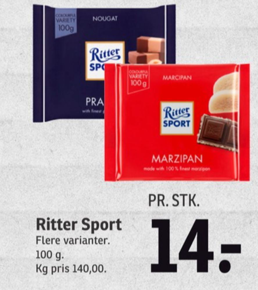 Ritter Sport Chokoladeplade Marzipan Tilbud Hos SPAR