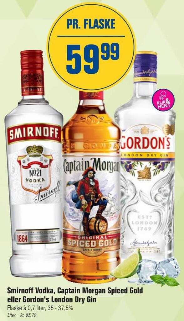 Smirnoff Vodka Captain Morgan Spiced Gold Eller Gordon S London Dry