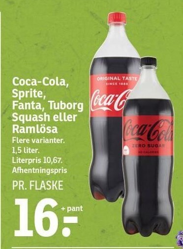 Coca Cola Sprite Fanta Tuborg Squash Eller Raml Sa Tilbud Hos Spar