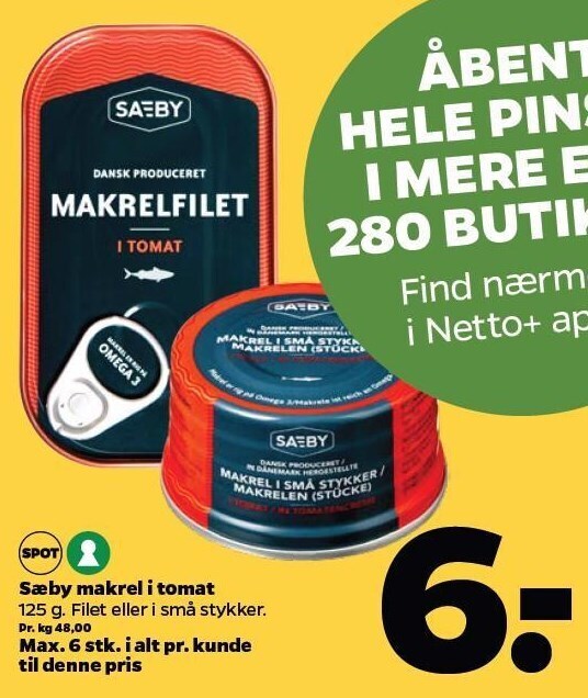 Sæby makrel i tomat tilbud hos Netto