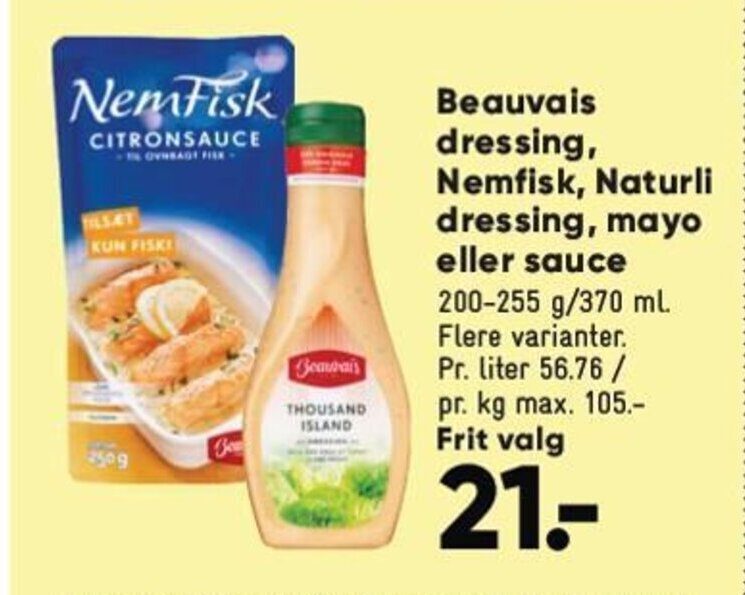 Beauvais Dressing Nemfisk Naturli Dressing Mayo Eller Sauce Tilbud