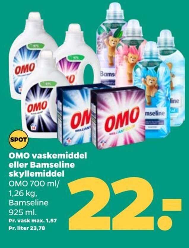 OMO Vaskemiddel Eller Bamseline Skyllemiddel OMO 700 Ml 1 26 Kg