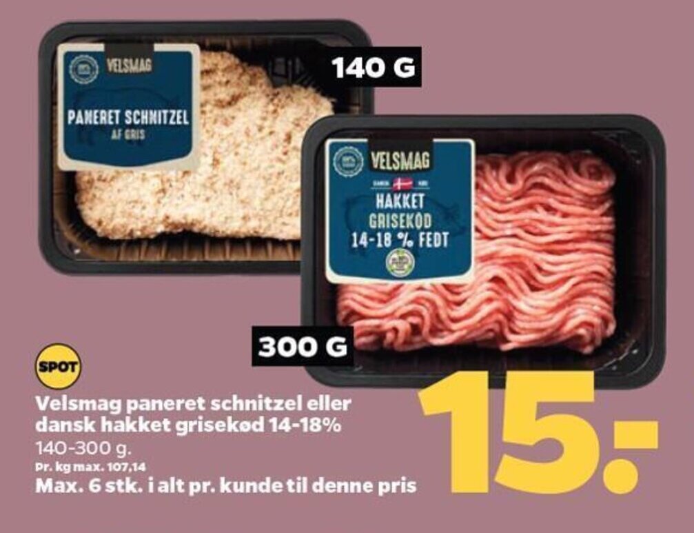 Velsmag paneret schnitzel eller dansk hakket grisekød 14 18 tilbud hos