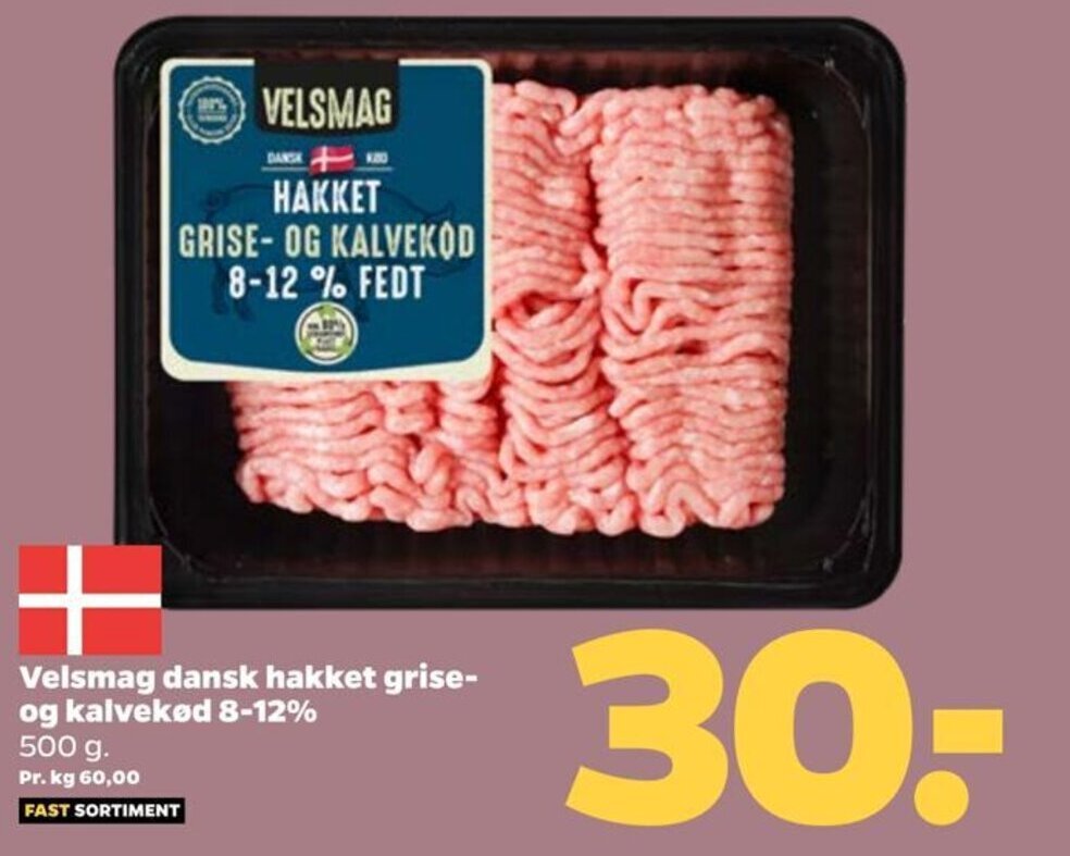 Velsmag dansk hakket grise og kalvekød 8 12 500 g tilbud hos Netto