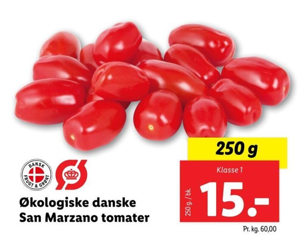 Økologiske danske San Marzano tomater tilbud hos Lidl