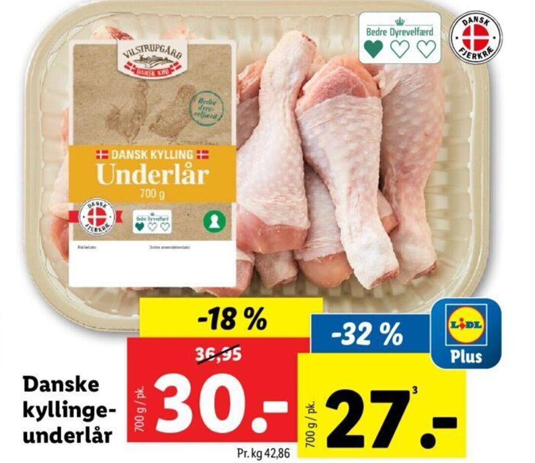 Danske kyllinge underlår tilbud hos Lidl