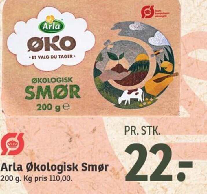 Arla Økologisk Smør 200 g tilbud hos SPAR