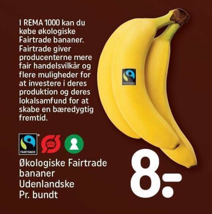 Økologiske Fairtrade bananer Udenlandske Pr bundt tilbud hos Rema 1000