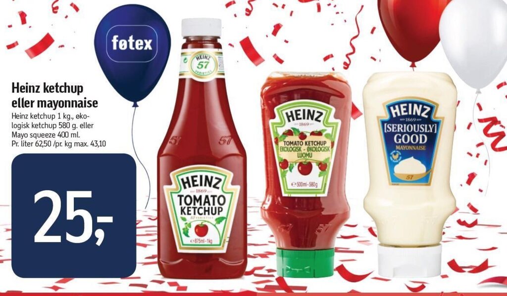 Heinz ketchup eller mayonnaise tilbud hos Føtex